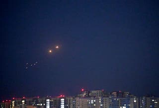 Ukrainian air defences deploy against Russian drones during a drone strike in Kyiv on 18 July